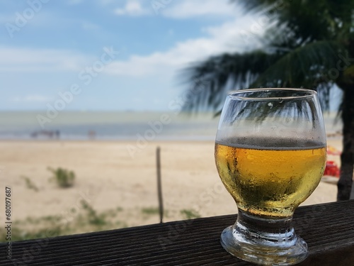 Wallpaper Mural Copo de cerveja na praia de rio na Amazônia. Torontodigital.ca