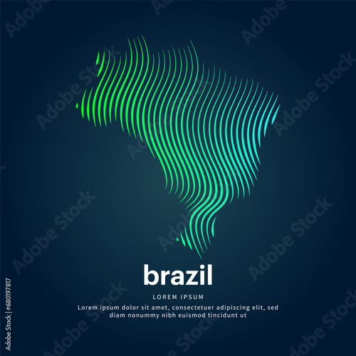 simple logo map of brazil Illustration in a linear style. Abstract line art brazil map Logotype concept icon. Vector logo brazil color silhouette on a dark background. EPS 10