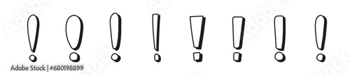 Hand drawn exclamation sign with 3d effect. Cartoon comic retro style. Exclamation mark sketch
