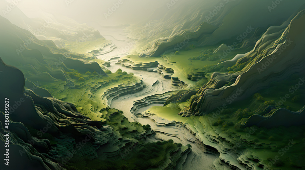 abstract mountains with river. Generative Ai