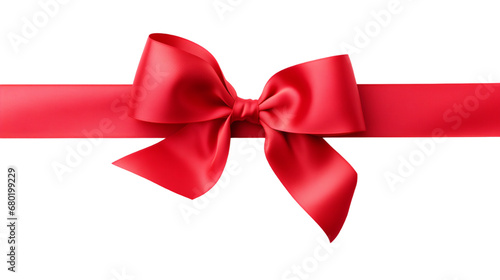 Red satin ribbon with a bow tie isolated photo