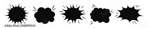 Comic explosion bang black silhouette vector effect. Slap burst boom shape. Burst flash explosion quote element