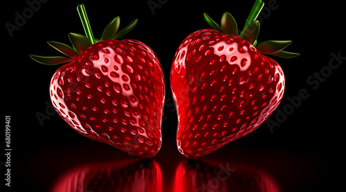 Vibrant strawberries in an abstract aurora style with a neon glow, symbolizing freshness and flavour.