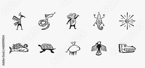 Native african tribal cave drawings. Native american tribal hand drawn symbols