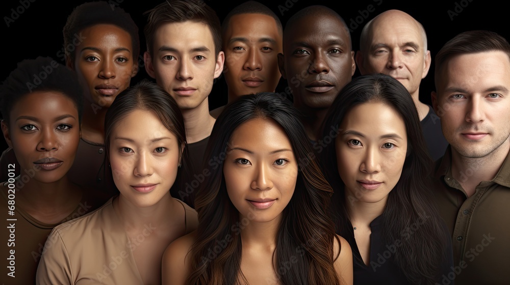 faces of men and women of different nationalities and ages on a black background faces of men and women of different nationalities and ages on a black background