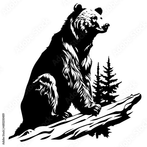 Grizzly Bear on Tree Branch Vector Illustration