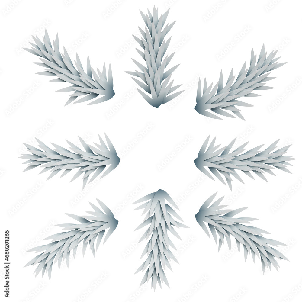 Naklejka premium A set of white Christmas tree branches.