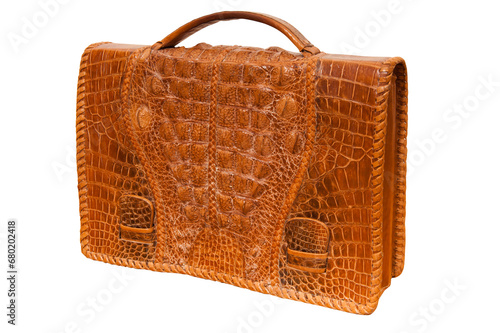 brown crocodile leather suitcase on a white background