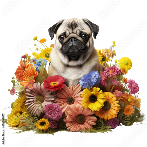 pug puppy with flowers