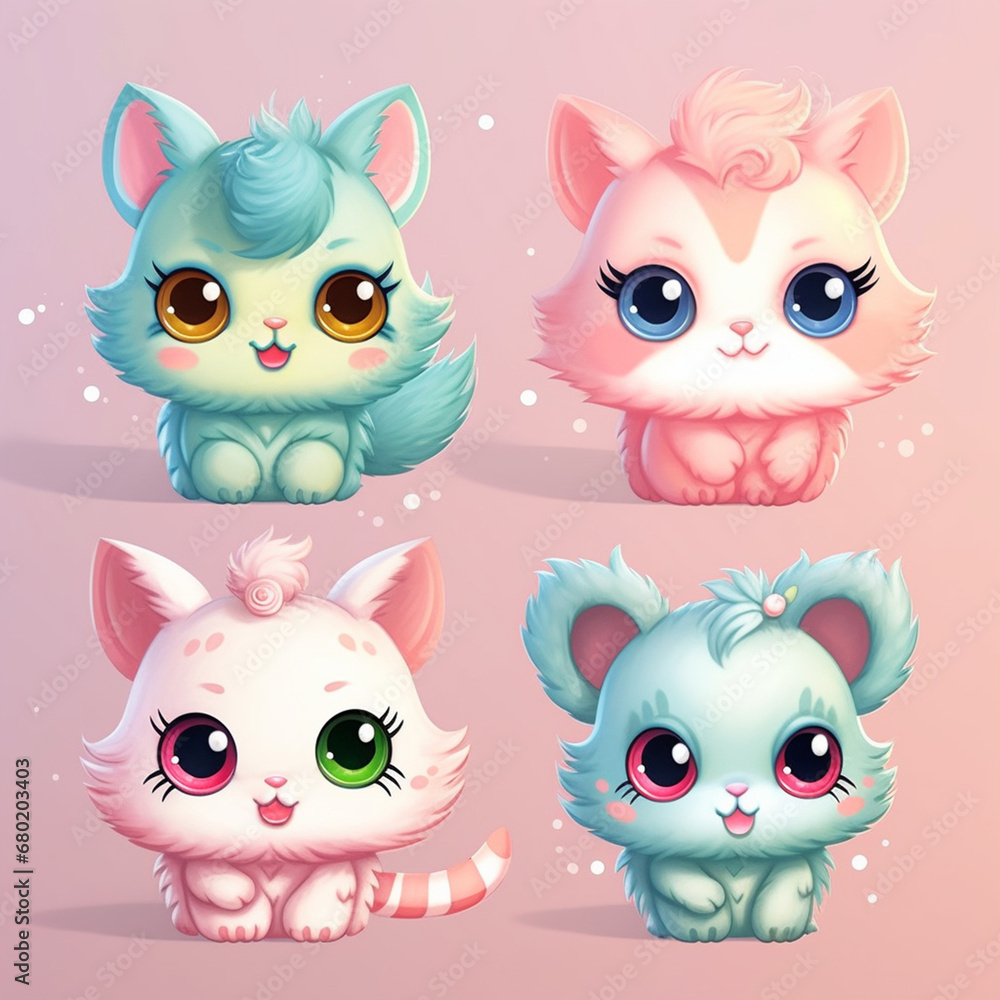 irresistibly cute characters with big eyes, pastel colors, and endearing expressions created with Generative Ai irresistibly cute characters with big eyes, pastel colors, and endearing expressions created with Generative Ai