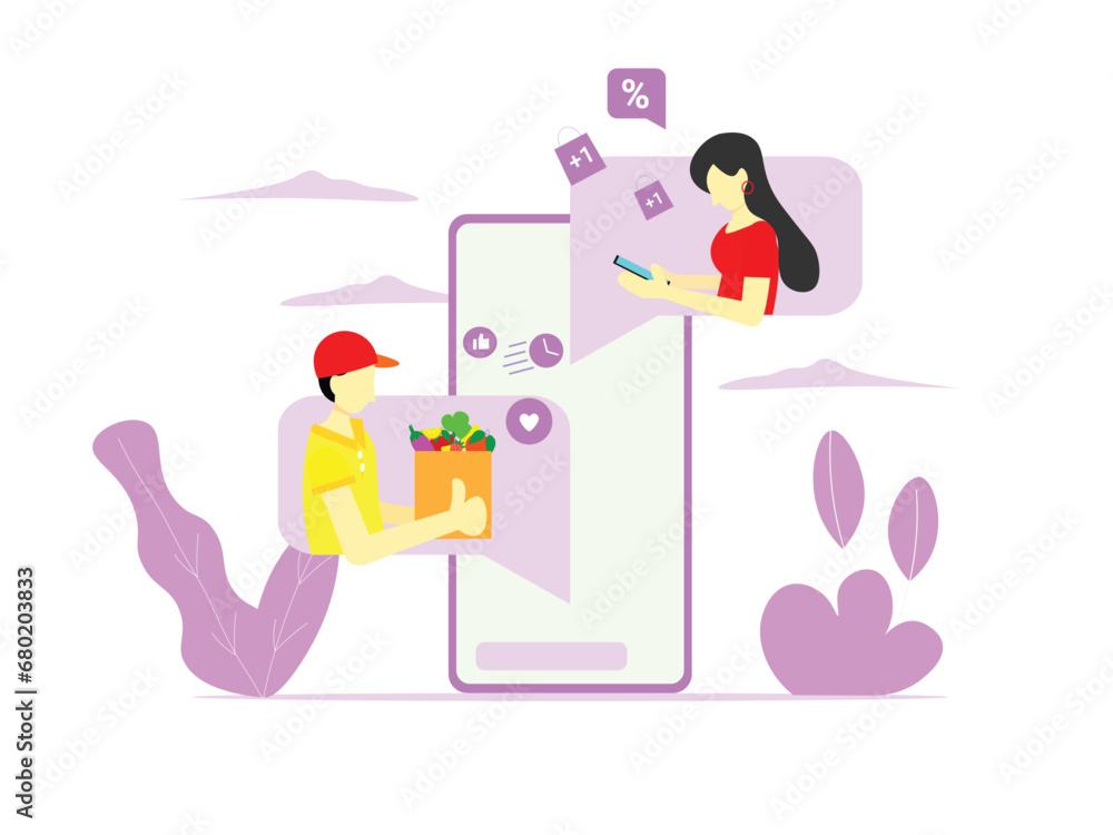 Online shopping and food delivery service concept. online shopping chat communication concept flat illustration
Online shopping and food delivery service concept. online shopping chat communication concept flat illustration