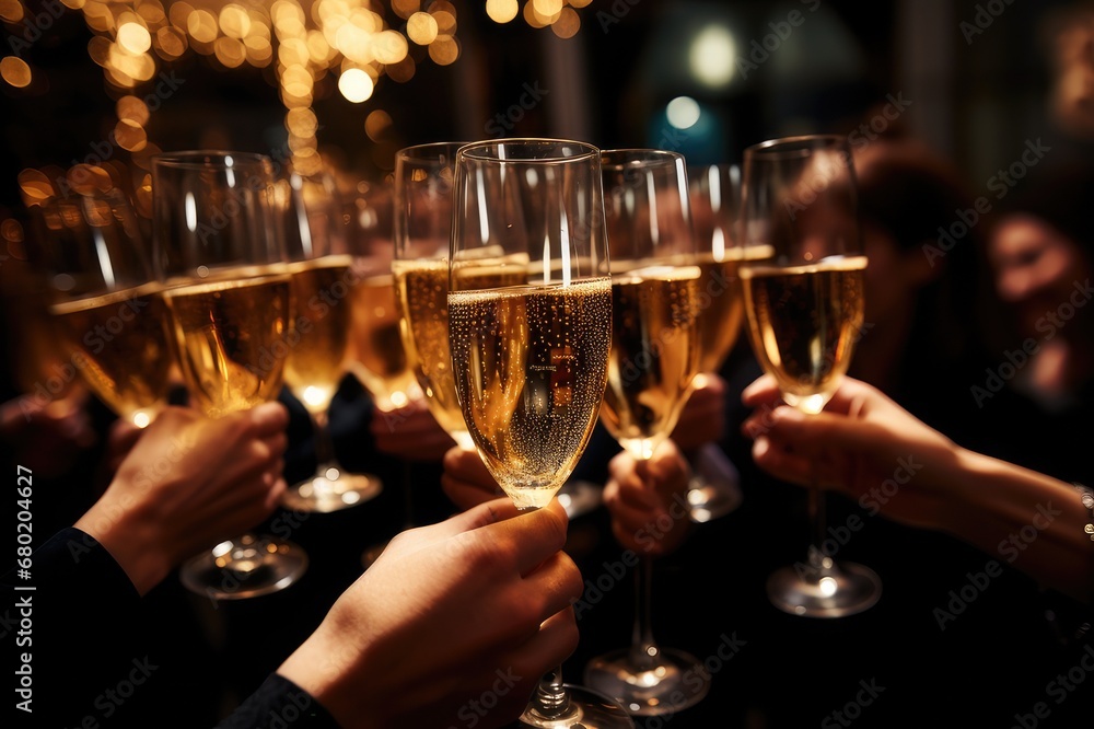 New Year's Cheers: Midnight Toast with Sparkling Lights, generative AI New Year's Cheers: Midnight Toast with Sparkling Lights, generative AI