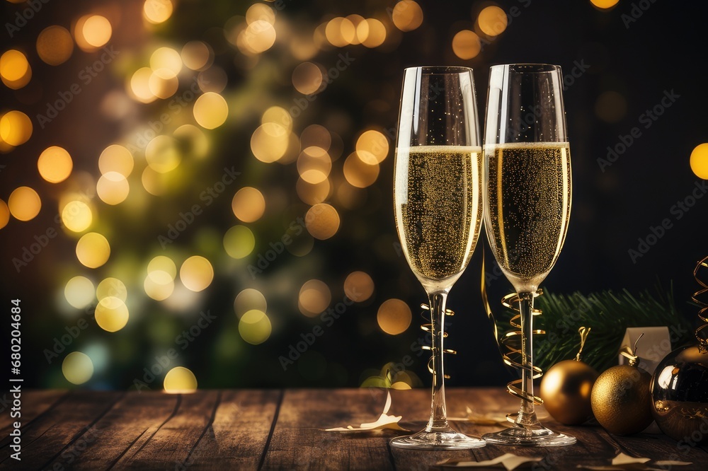 New Year's Cheers: Midnight Toast with Sparkling Lights, generative AI