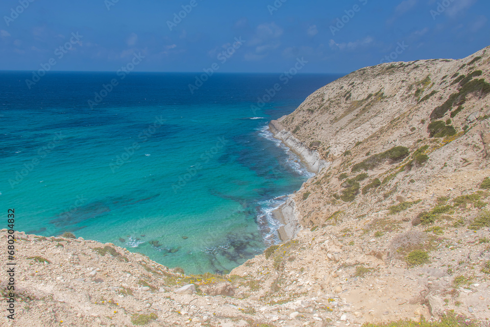 View of the cliff with the ocean on the horizon from Cap Blanc in Bizerte, Tunisia,