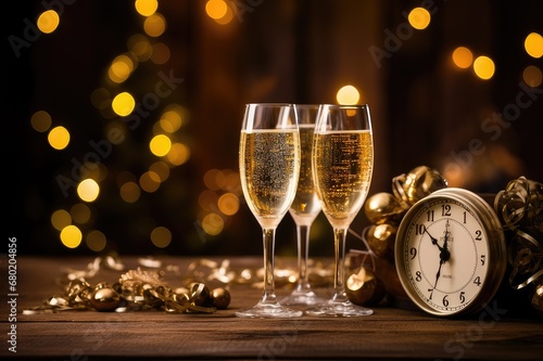 New Year's Cheers: Midnight Toast with Sparkling Lights, generative AI