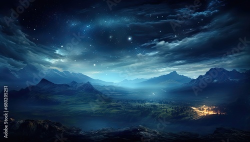 starry sky and mountains with stars