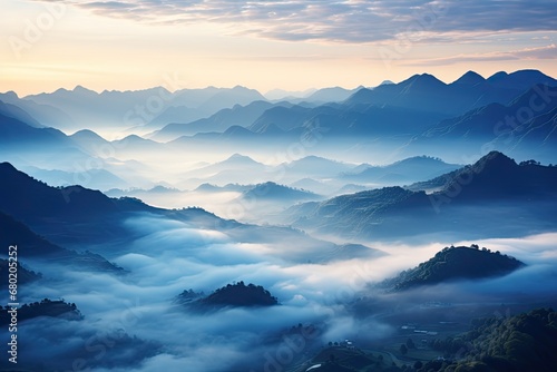 sunrise foggy mountains over mountains and forest © Photo And Art Panda