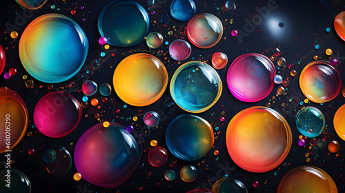 Colorful soap bubble patterns on black background
