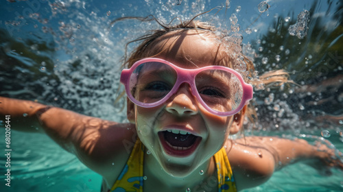 Capturing the Essence of Summer: A Child's Joyful Dive into Crystal-Clear Pool Waters, Frozen Splashes, and Mid-Air Jumps of Carefree Energy.  © Matyfiz