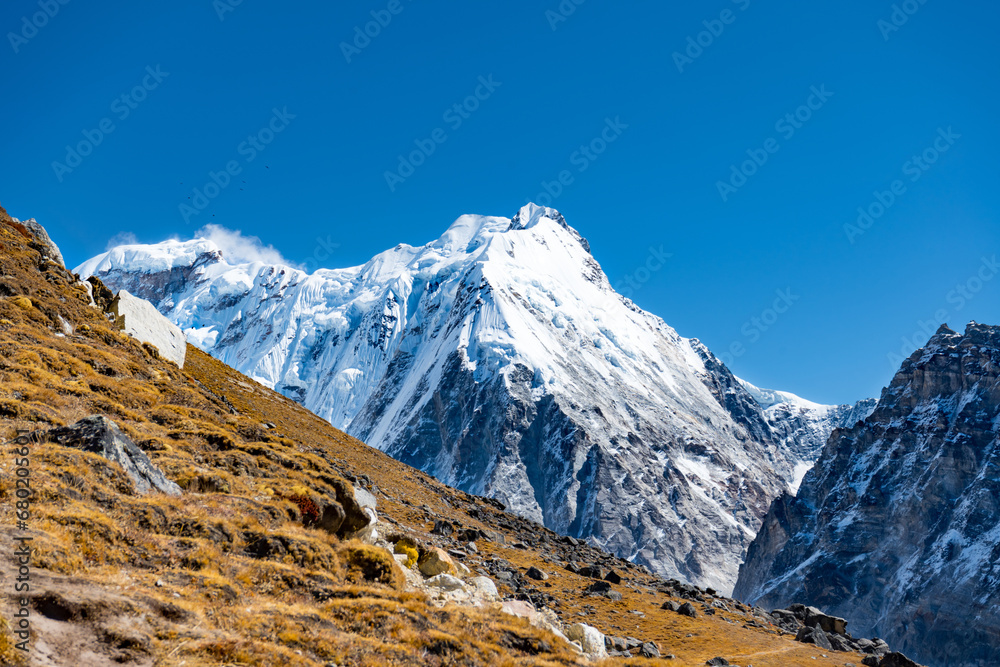 Beautiful Himalaya Views on the way to Pangpema during Kanchenjunga North Base Camp Trek in Nepal
