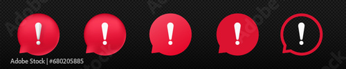 Exclamation point red alert bubble. Communication risk and danger warning with warning vector attention