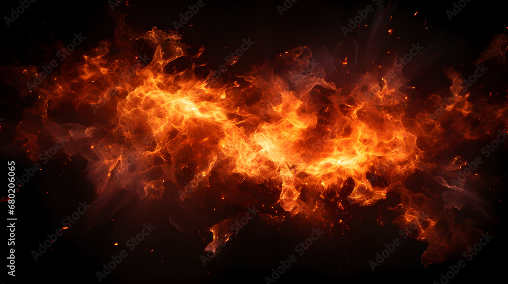 Fiery explosions on black background for dynamic impact