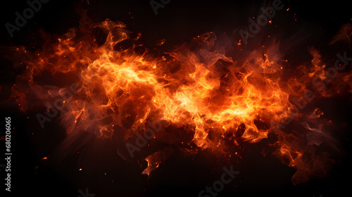 Fiery explosions on black background for dynamic impact