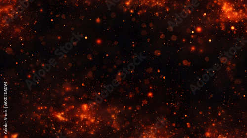 Seamless pattern of fiery sparks and embers over dark field