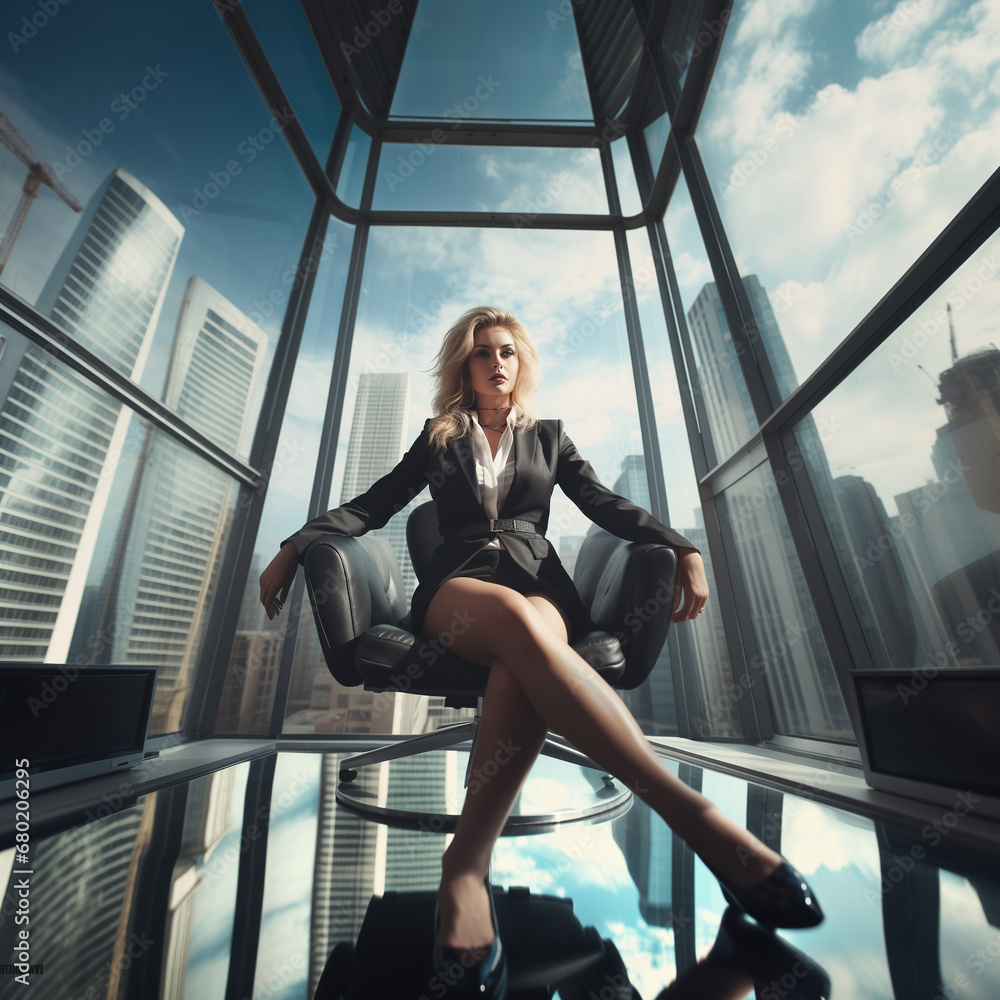 Businesswoman in her office, big city Businesswoman in her office, big city