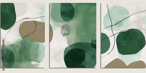 
Blue and orange geometric art illustration, hand-painted circle and line trilogy, triptych