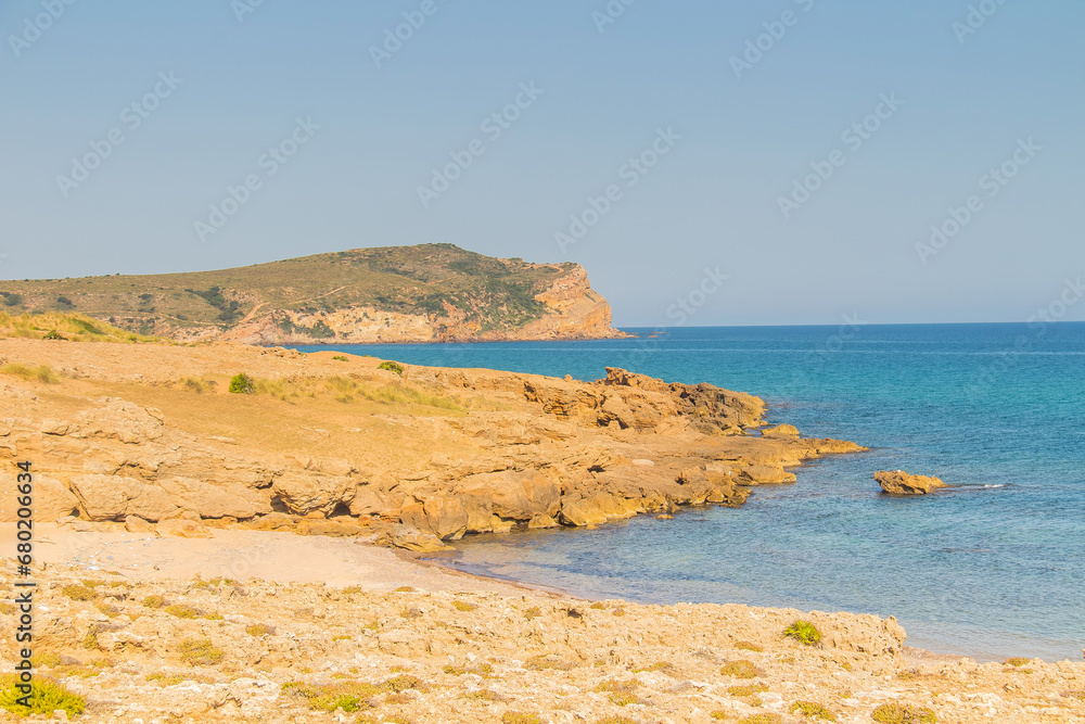 Rocky Beach with Ocean and Mountain Views at Cap Fartas, Korbous, Tunisia