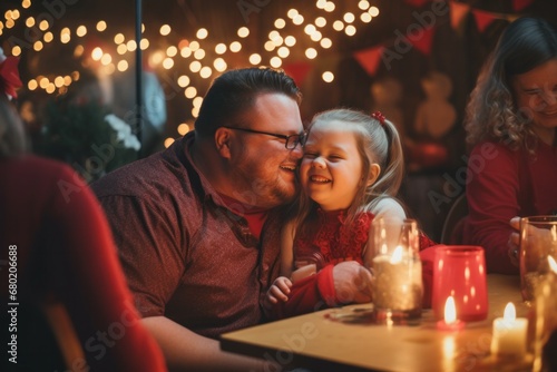 Loving family dinner  father and daughter in laughter  holiday festivity  intimate celebration warmth