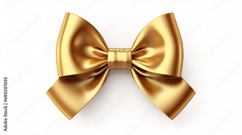 A golden bow with a ribbon isolated on a white background, symbolic of gift-giving for Christmas, Valentine's Day, or birthdays. A golden bow with a ribbon isolated on a white background, symbolic of gift-giving for Christmas, Valentine's Day, or birthdays.