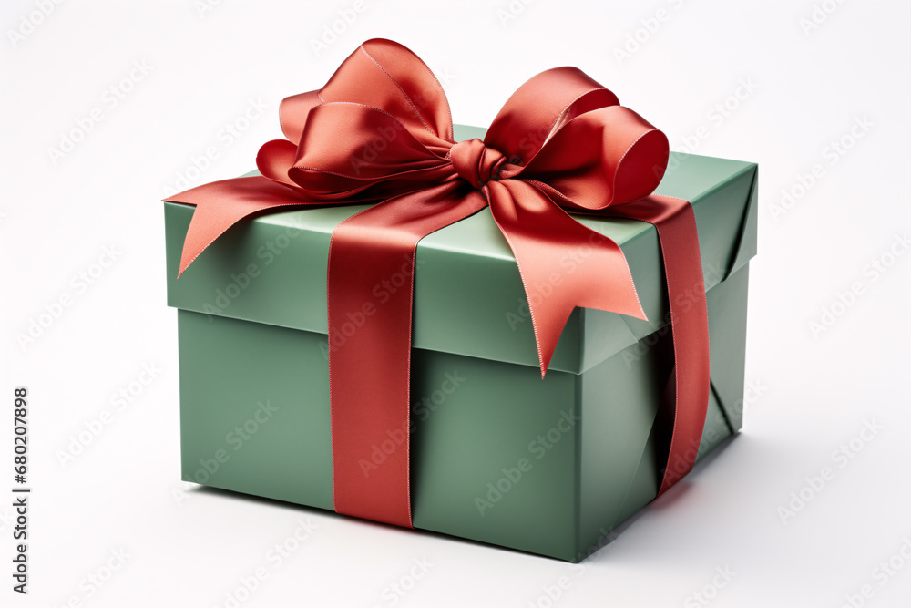 An isle of green and red gift box with a ribbon and bow. An isle of green and red gift box with a ribbon and bow.