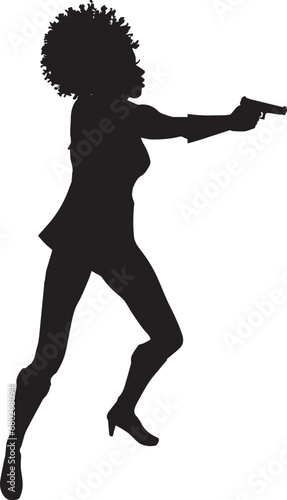 Afro women gangster with pistols in hand. Sexy girl Afro hand in pistol Vector images shot