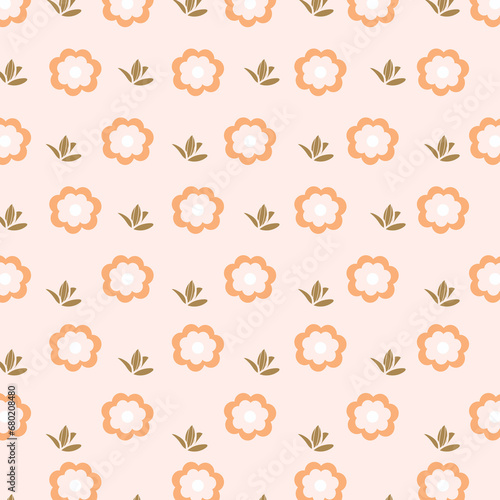 Flower seamless pattern with abstract floral branches with leaves, blossom flowers and berries. Vector nature illustration in vintage