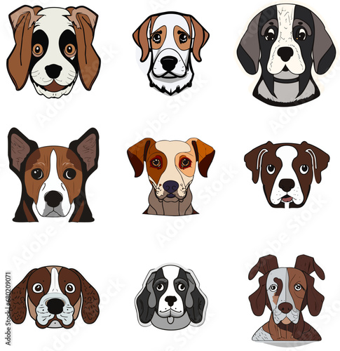 Fototapeta Naklejka Na Ścianę i Meble -  Dogs portraits doodle vector set. Cartoon dog or puppy characters design collection .