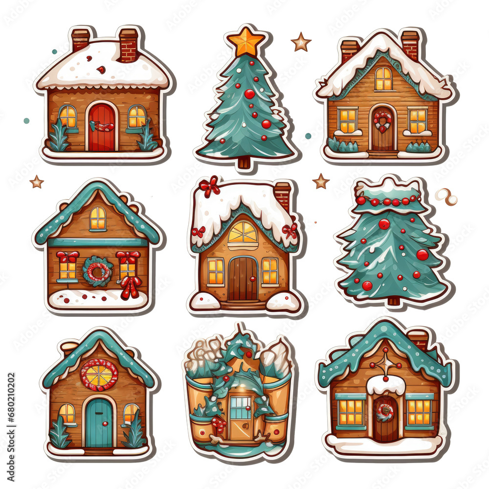 Christmas Cabins and Tree Stickers Collection