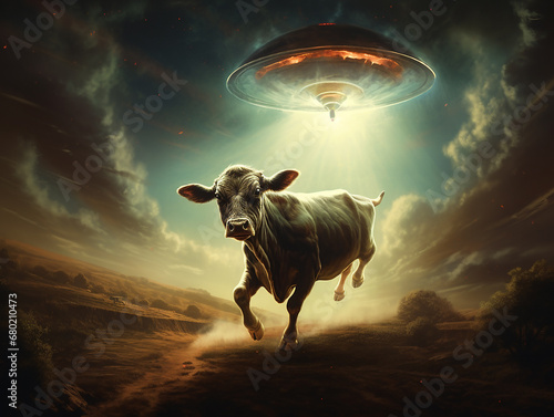 vaca sendo abduzido por nave espacial alienigena  photo