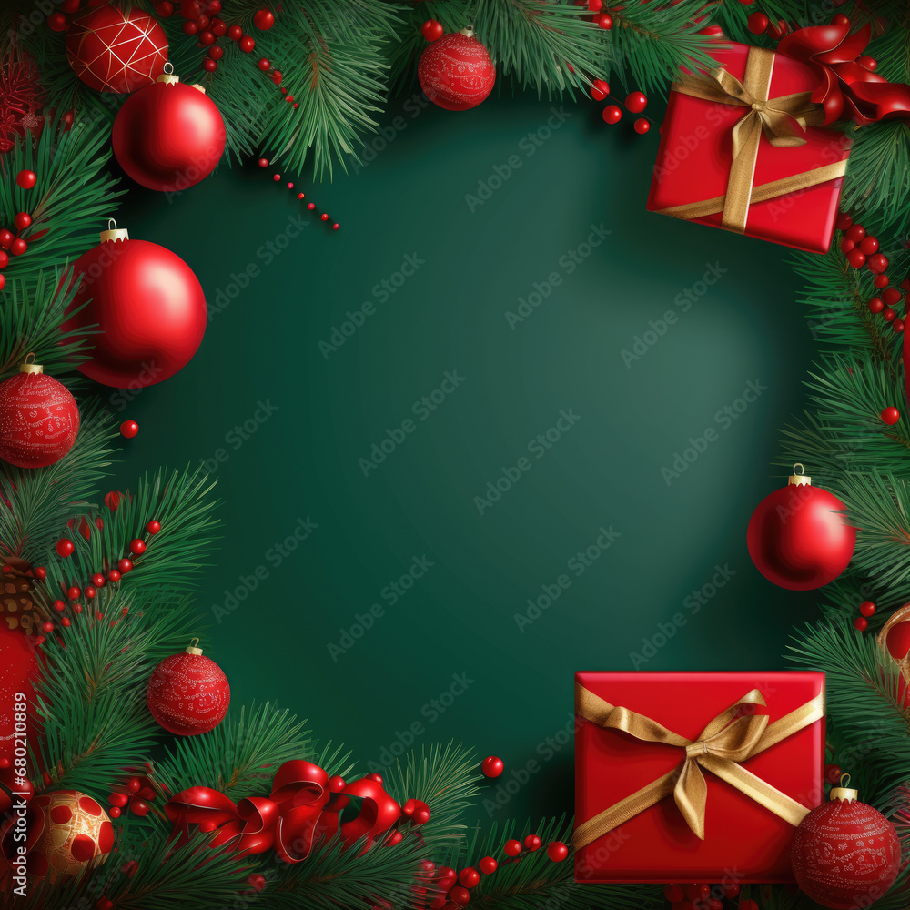 Christmas background with fir branches and decorations. Festive Christmas background. Copy space for text. Christmas background with fir branches and decorations. Festive Christmas background. Copy space for text.