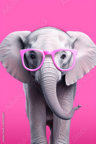 A pink elephant with glasses