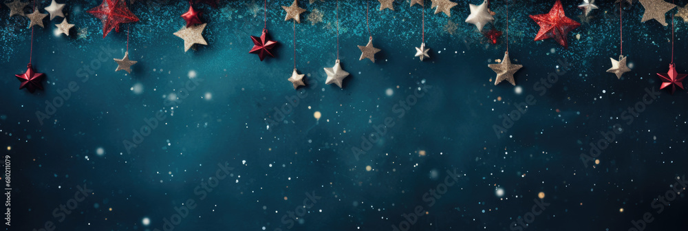 Christmas decoration on a blue background. Festive Christmas background. Copy space for text. - obrazy, fototapety, plakaty 