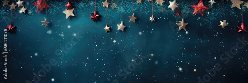 Christmas decoration on a blue background. Festive Christmas background. Copy space for text. photo