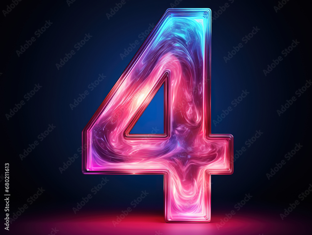 3d Render number four glowing in the dark pink blue background. Generative Ai 3d Render number four glowing in the dark pink blue background. Generative Ai