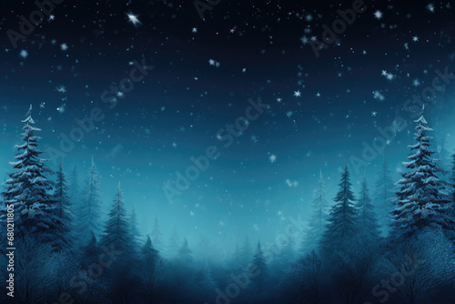 Christmas night landscape. Festive Christmas background. Copy space for text. © PixelGallery