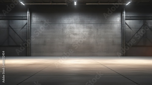 Concrete floor and a closed door for product display or an industrial background photo