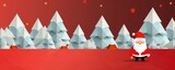 Santa Claus living in winter forest, christmas greeting card illustration panorama banner. Generative Ai.