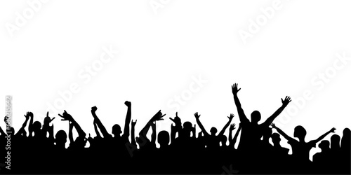 silhouettes of people, crowd, concert, joy, performance, fans, black, white, entertainment
