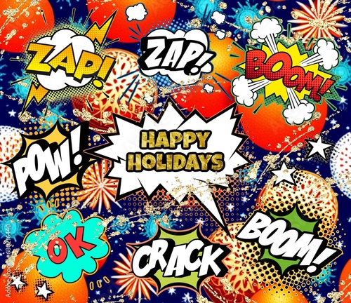 abstract colorful background. Comic Happy Holiday illustration.