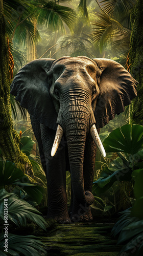 elefante no fundo fresco da selva exótica